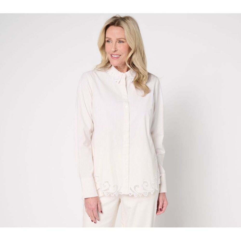 BEAUTIFUL by Lawrence Zarian Women's Top Sz M Button Front Shirt White A685801